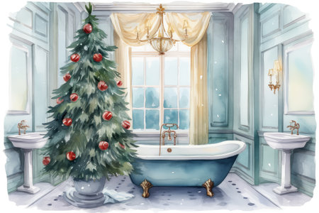 Interior of Christmas bathroom. Generative aiの素材