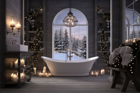 Interior of Christmas bathroom. Generative aiの素材