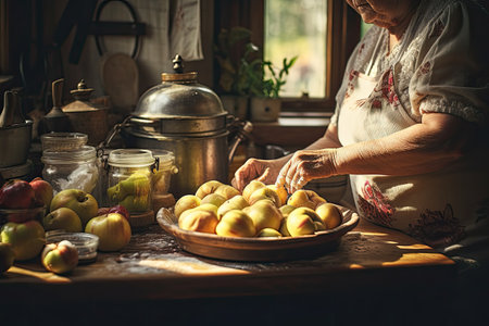 Grandmother cooking apple pie. Generative aiの素材