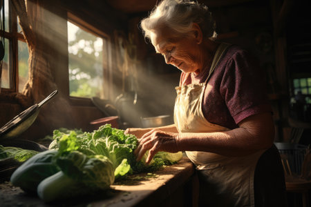 Grandmother cooking on kitchen. Generative aiの素材