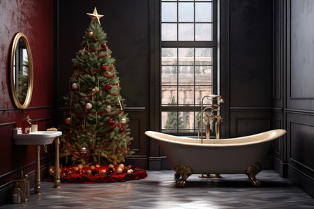 Interior of Christmas bathroom. Generative aiの素材
