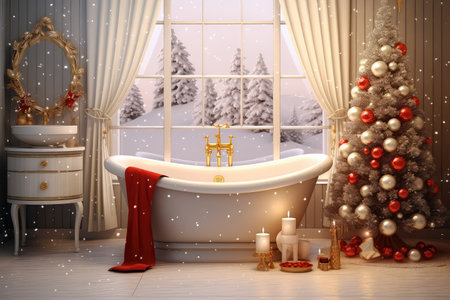Interior of Christmas bathroom. Generative aiの素材