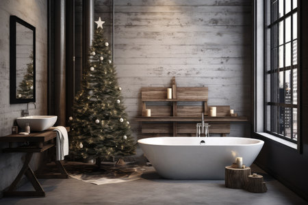 Interior of Christmas bathroom. Generative aiの素材