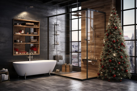 Interior of Christmas bathroom. Generative aiの素材