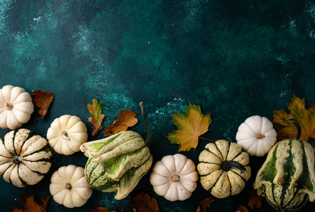 Autumn fall background with pumpkinsの写真素材