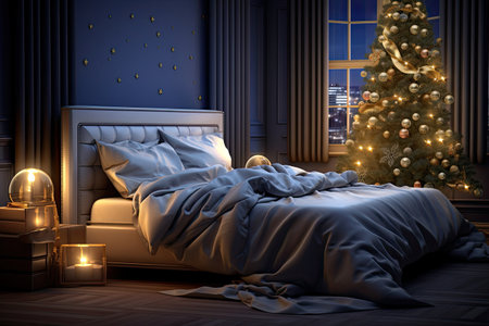 Interior of bedroom with Christmas decoration. Generative aiの素材