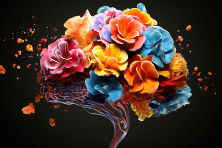 Human brain with flower. Generative aiの素材