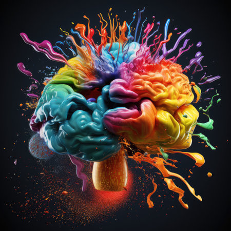 Human brain with color splashes. Generative aiの素材