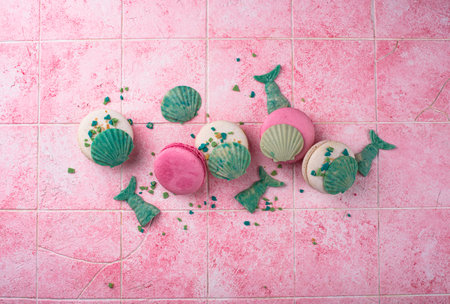 Macaroon with chocolate shell and mermaid tailの写真素材