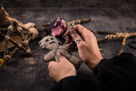 Voodoo doll. Black magic esoteric ritual.
