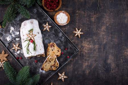 Stollen, traditional festive German Christmas cakeの写真素材