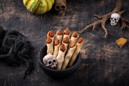 Halloween cookies in shape of witch fingerの写真素材