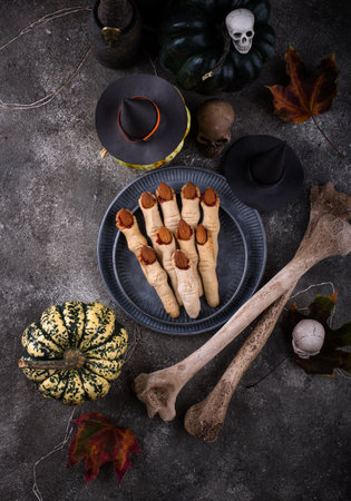 Halloween cookies in shape of witch fingerの写真素材