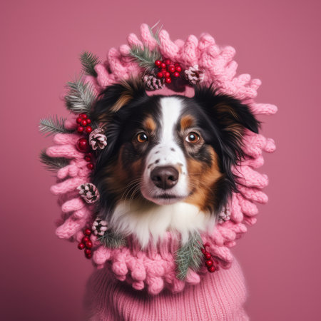 Cute dog in knitted Christmas sweaterの素材