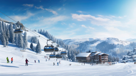 Ski resort in snow mountainの素材