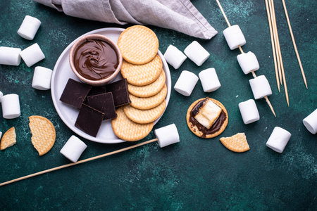 Smores with marshmallow, chocolate and crackersの写真素材