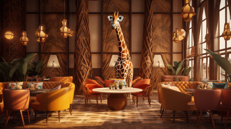 African cafe interior in wild animal styleの素材