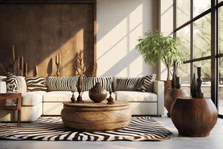 African living room interior in wild animal styleの素材