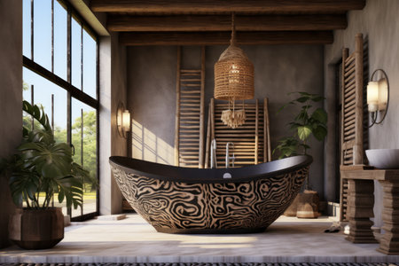 African bathroom interior in wild animal styleの素材