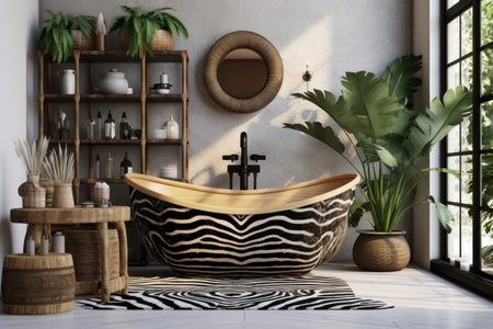 African bathroom interior in wild animal styleの素材