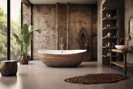 African bathroom interior in wild animal styleの素材