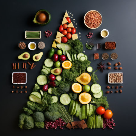 Christmas tree made from healthy foodの素材