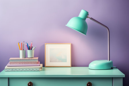 Retro vintage work desk with old lampの素材