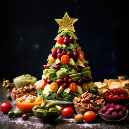 Christmas tree made from appetizersの素材
