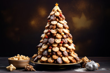 Christmas tree made from different cookiesの素材