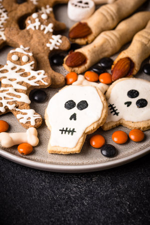 Halloween scary gingerbread cookies for partyの写真素材