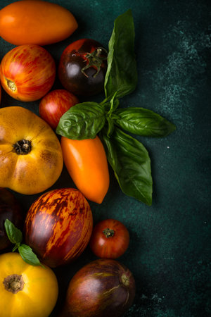 Assortment of different color tomatoesの写真素材