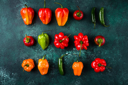 Colorful peper on green backgroundの写真素材