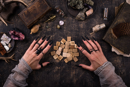 Esoteric magical background with runes.の写真素材