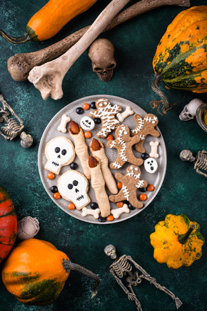 Halloween scary gingerbread cookies for partyの写真素材