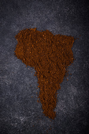 Grounded coffee and beans from South Americaの写真素材
