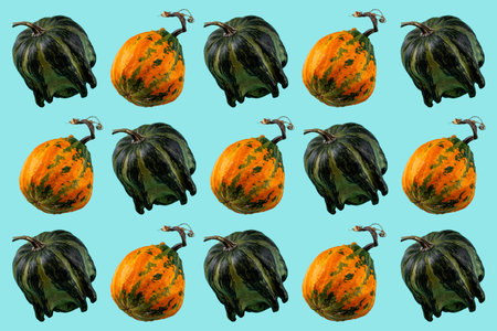 Pumpkin isolated on color background. Pattern collageの写真素材