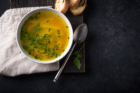 Chicken broth with parsley, healthy foodの写真素材