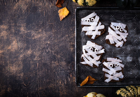 Halloween snack in shape of mummy.の写真素材