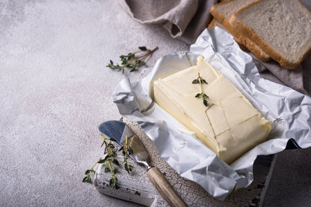 Fresh butter on grey backgrouns.の写真素材