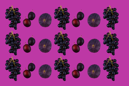 Vibrant purple pattern of grapes and figs
