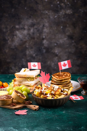 Festive canadian thanksgiving feast displayの写真素材