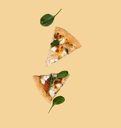 Artfully plated vegetarian pizza slicesの写真素材