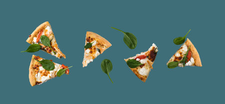 Delicious pizza slices on dark background