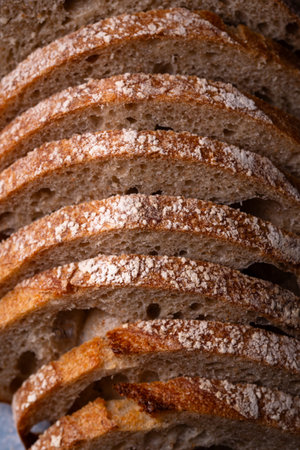 Sliced bread on blue backgrouns
