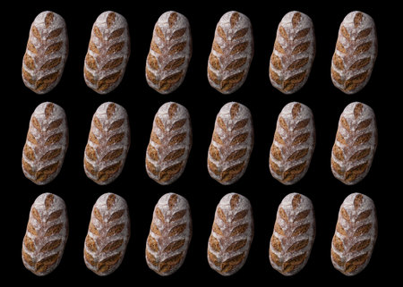 Artisan bread loaves arranged neatlyの写真素材