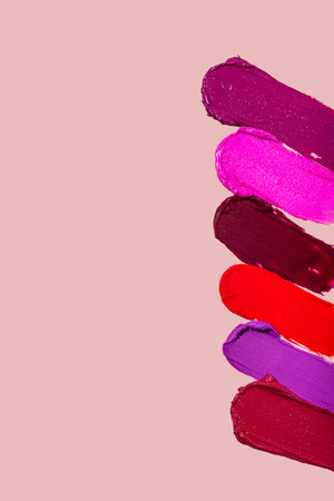 Various lipstick swatch stroke isolated on whiteの写真素材