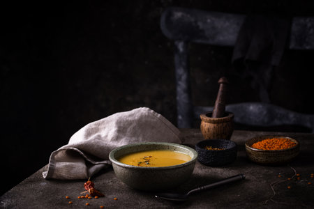 Healthy vegan lentil cream soupの写真素材