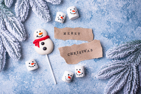 Christmas candy marshmallow in shape of snowmanの写真素材