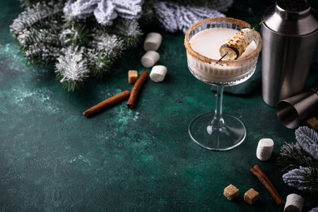 Christmas cocktail with toasted marshmellowの写真素材