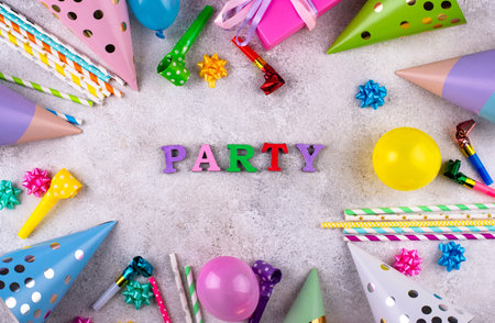 Birthday party celebration concept with papaer hatの写真素材